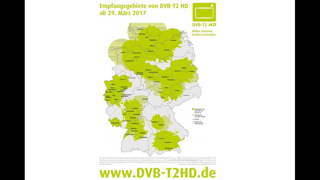 Der Empfang von DVB-T2 ist in weiten Teilen Deutschlands möglich. 