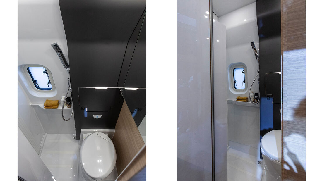 Hobby Maxia Van bathroom with shower and toilet