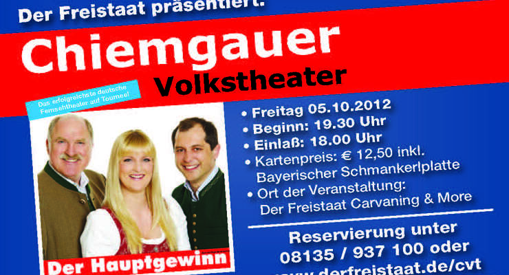 Im Rahmen der Herbstsonderschau (05.10. bis 14.10.2012) tritt am 05.10.2012 das Chiemgauer Volkstheater mit Bernd Helfrich auf.