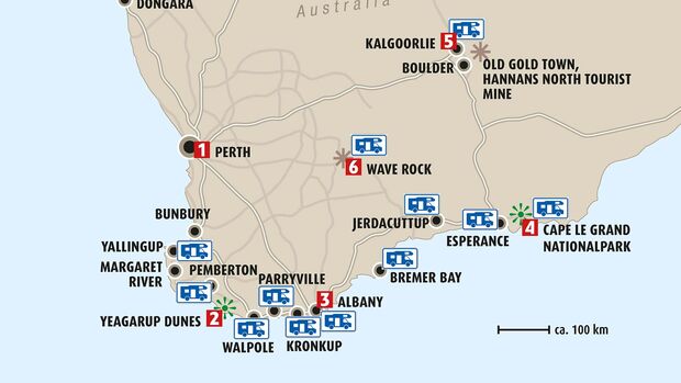 MT Westaustralien Südwesten Karte