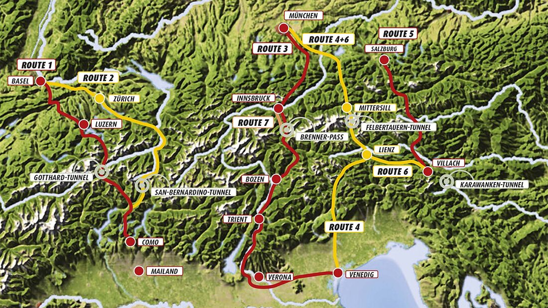 Routen über die Alpen Übersicht