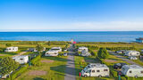 Stellplatz, Wiese, Caravans, Meer, Horizont, Himmel