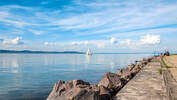 Binnensee, Promenade, Horizont, Boot, Himmel, Wolken